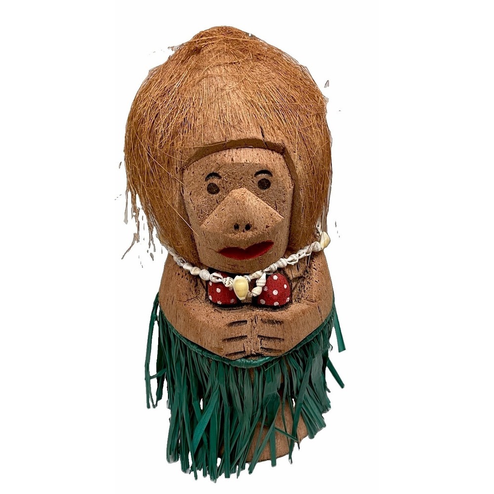 Hawaiian Carved Coconut Folkart Tiki Bar Decor Hula Woman Figurine